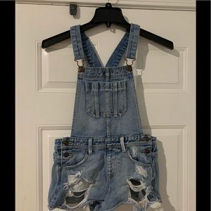 Forever 21 Distressed Denim Short Overalls size 24